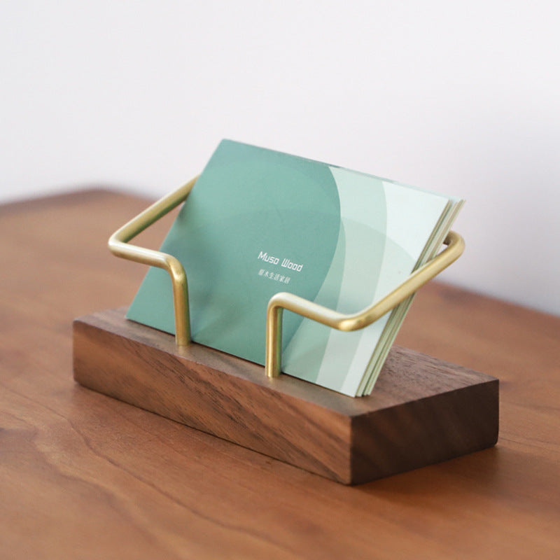 Walnut Brass Business Card Holder Wooden Business Card Holder Metal Business Card Holder Solid Wood Card Holder Signature Box - Brass Business Card Holder