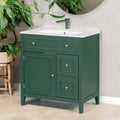 30" Bathroom Vanity with Sink Top, Bathroom Vanity Cabinet with Door and Two Drawers, Solid Wood Frame, One Package, Green - Green + Solid Wood+MDF