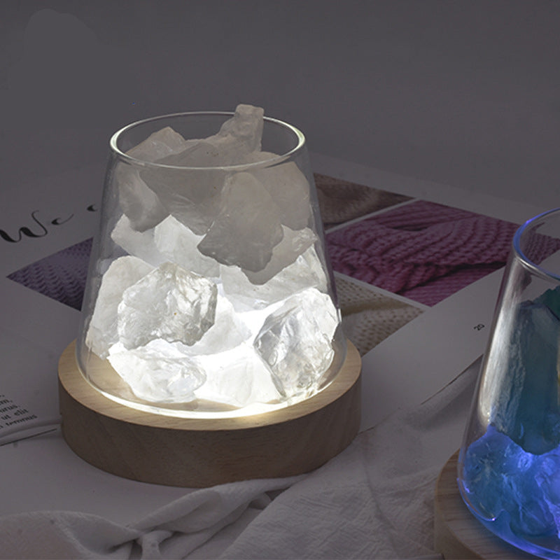 Round Crystal Luminous Wood Base Solid Wood Led Small Night Light Base Fireless Aromatic Small Night Light Gift Wooden Ornaments