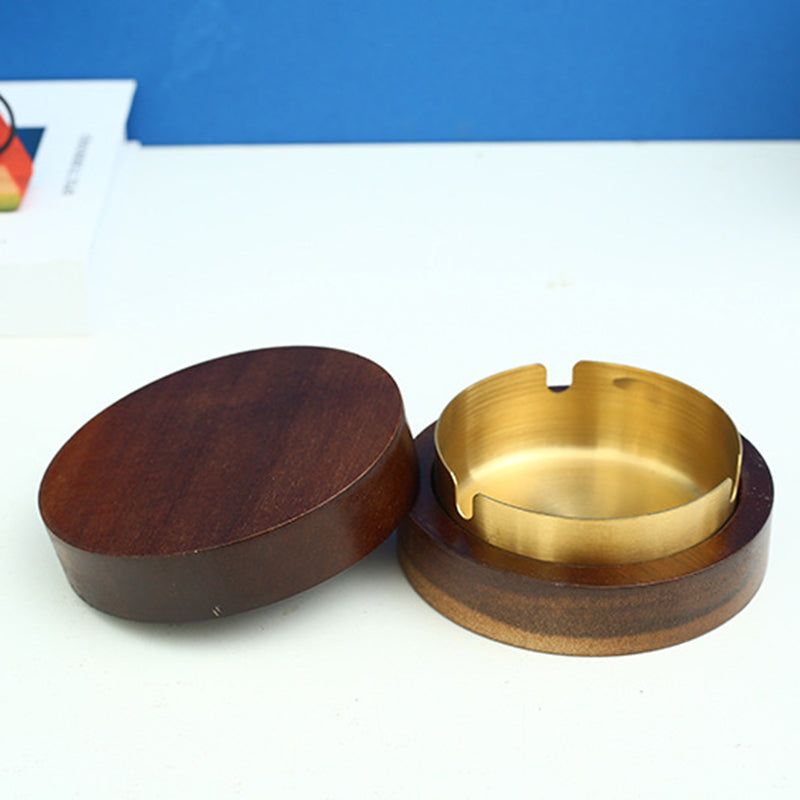 Creative solid wood ashtray with cover Living room Office New Chinese walnut windproof wood ashtray can be carved