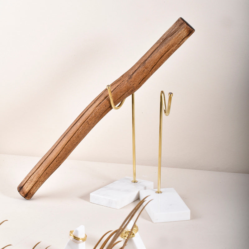 Bracelet Storage Rack Natural Wood And Brass Marble Base Necklace Display Rack