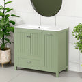 36 inch bathroom vanity with sink, one double door cabinet one large drawer and one flip drawer solid wood and MDF board, green - green