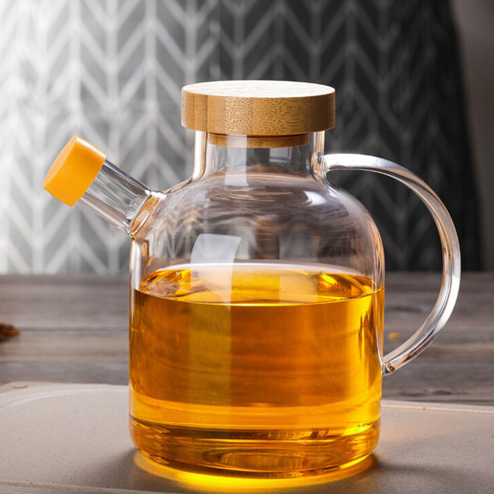 Glass Oil Bottle Kitchen Supplies Spice Jar High Boron Glass Oil Pot Condiment Bottle with Bamboo Cover 650ml