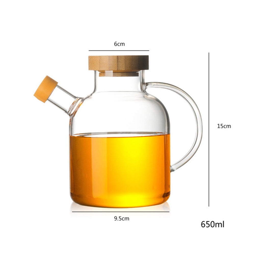 Glass Oil Bottle Kitchen Supplies Spice Jar High Boron Glass Oil Pot Condiment Bottle with Bamboo Cover 650ml