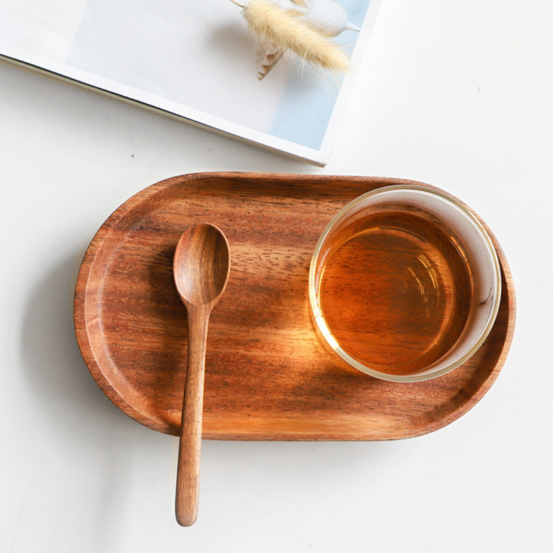 Solid Wood Dinner Plate Oval Tray Practical Dessert Fruit Plate Afternoon Tea Coffee Cup Storage Plate Acacia Wood