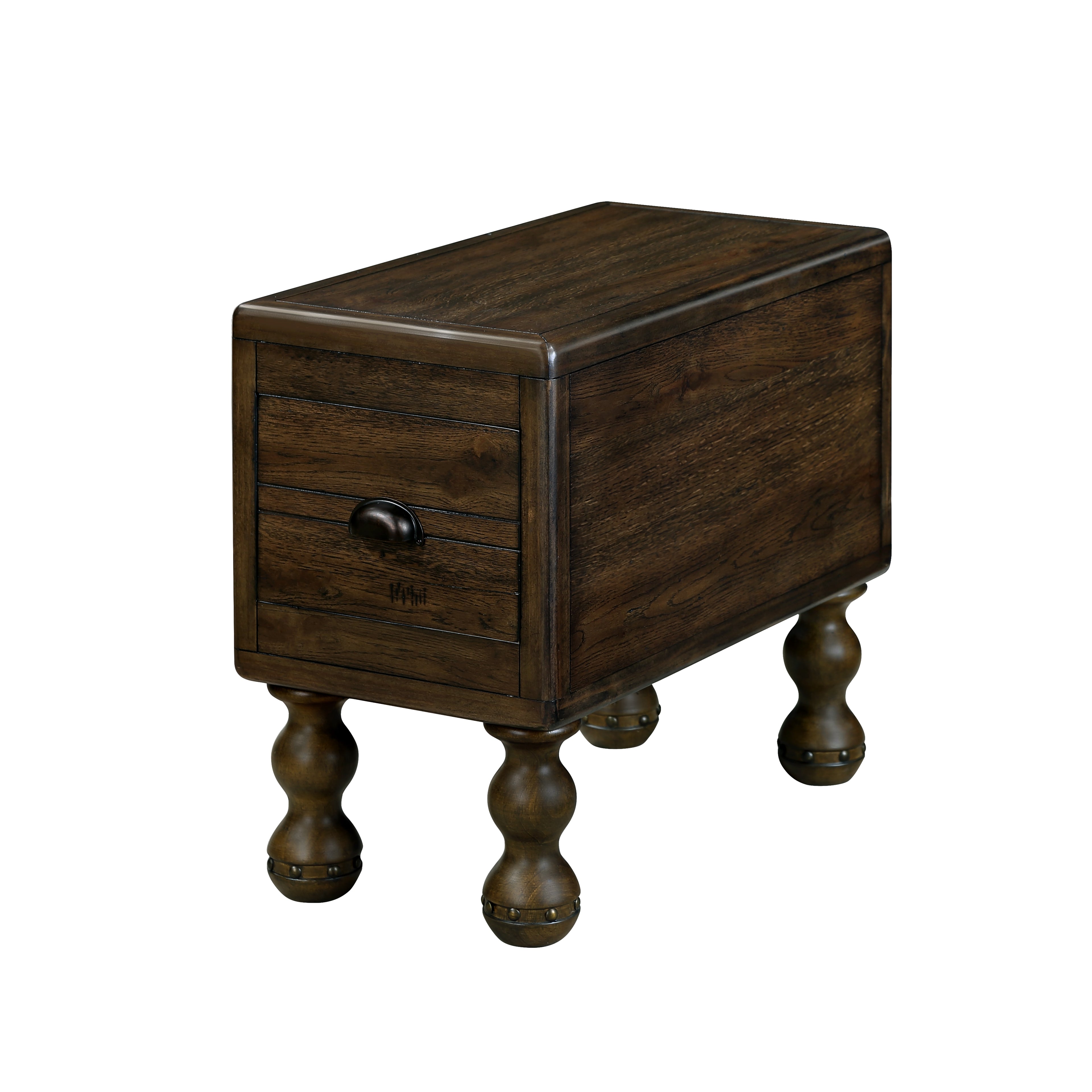 Solid wood end table, rectangular 23.6 inch narrow edge table with drawers, vintage bedside table, Espresso - Espresso + Pine