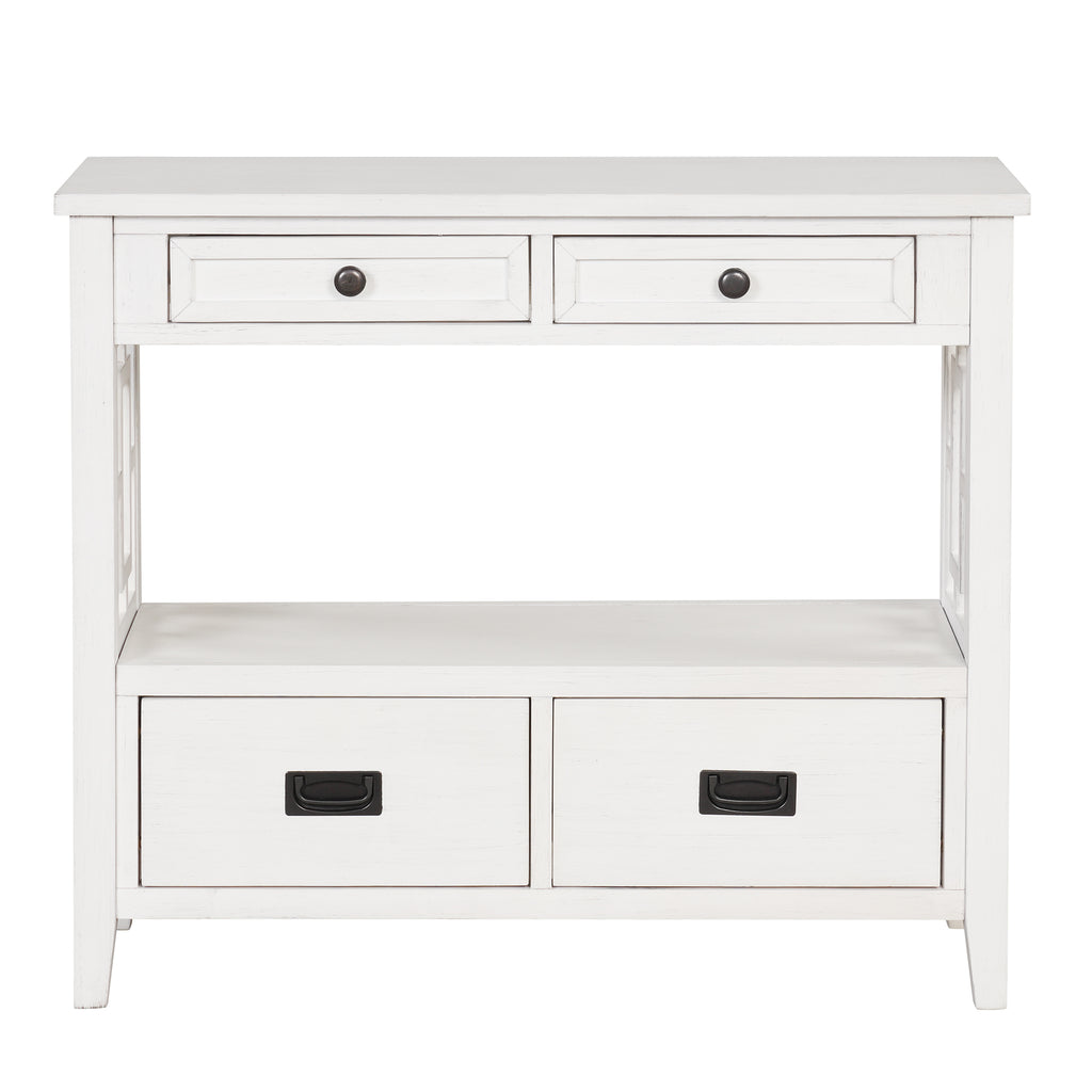 36'' Farmhouse Pine Wood Console Table Entry Sofa Table with 4 Drawers & 1 Storage Shelf (Antique White)