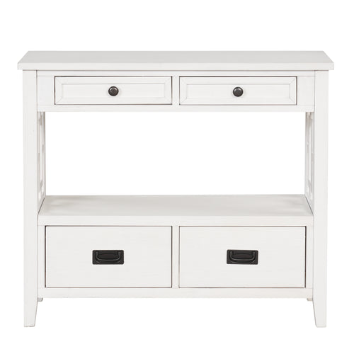 36'' Farmhouse Pine Wood Console Table Entry Sofa Table with 4 Drawers & 1 Storage Shelf (Antique White)