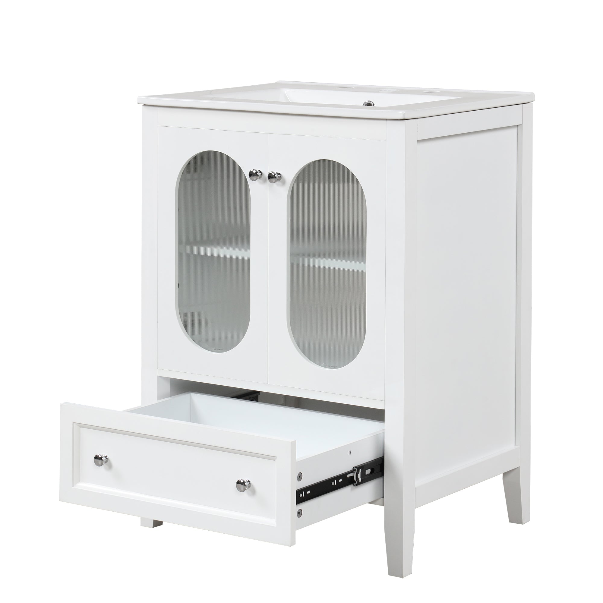 24" Bathroom Vanity with Sink, Bathroom Vanity Cabinet with One Drawer and Doors, Adjustable Shelf, Solid Wood and MDF, White
