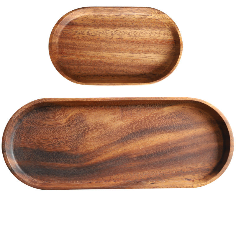 Solid Wood Dinner Plate Oval Tray Practical Dessert Fruit Plate Afternoon Tea Coffee Cup Storage Plate Acacia Wood