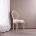 French Style Solid Wood Frame Antique Painting Linen Fabric Rattan Back Dining Chair Set of 2 Cream - Foam + Beige + Foam
