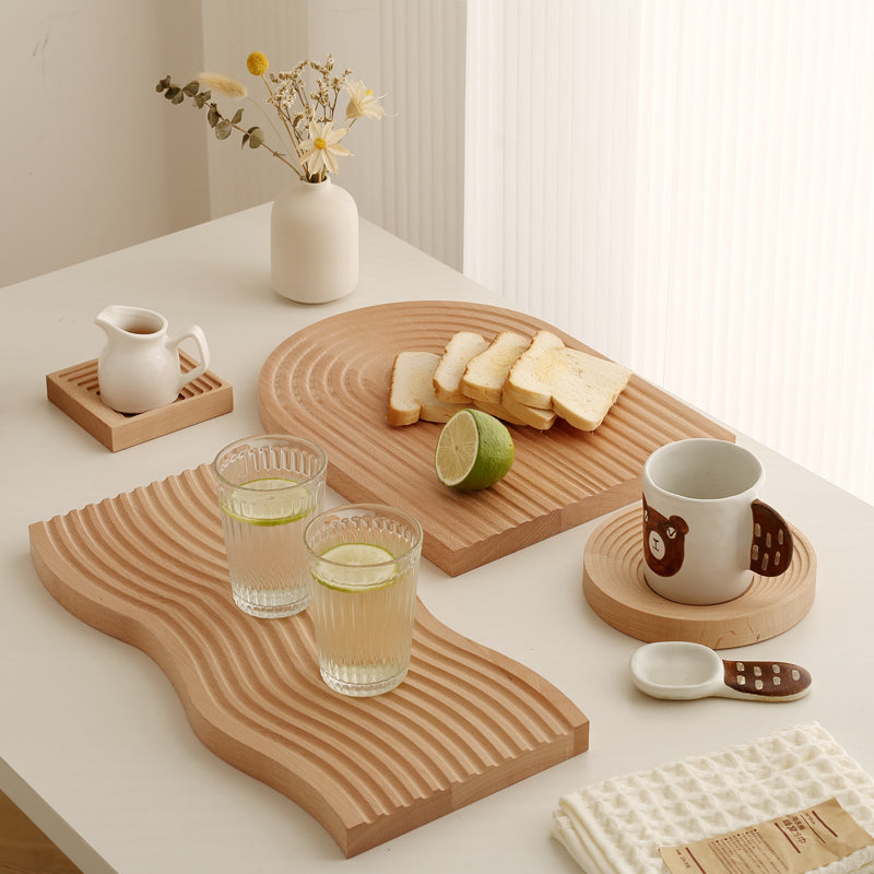 Creative Cake Tray Solid Wood Insulated Wooden Coaster Coffee Tray Wooden Bread Board Ins Ornaments Photo Props - Large (Wave)