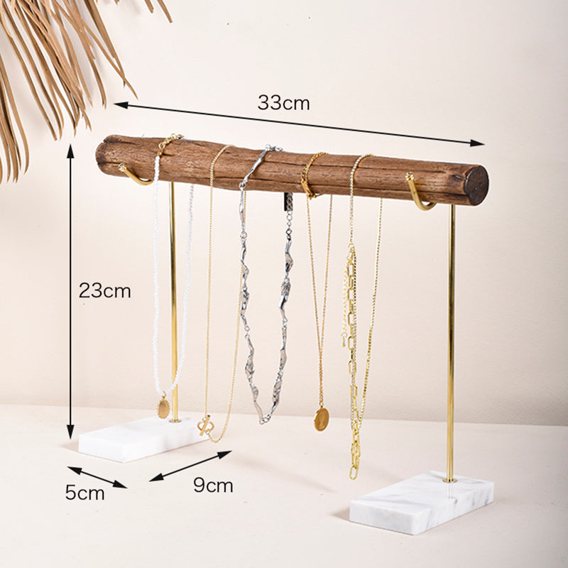 Bracelet Storage Rack Natural Wood And Brass Marble Base Necklace Display Rack
