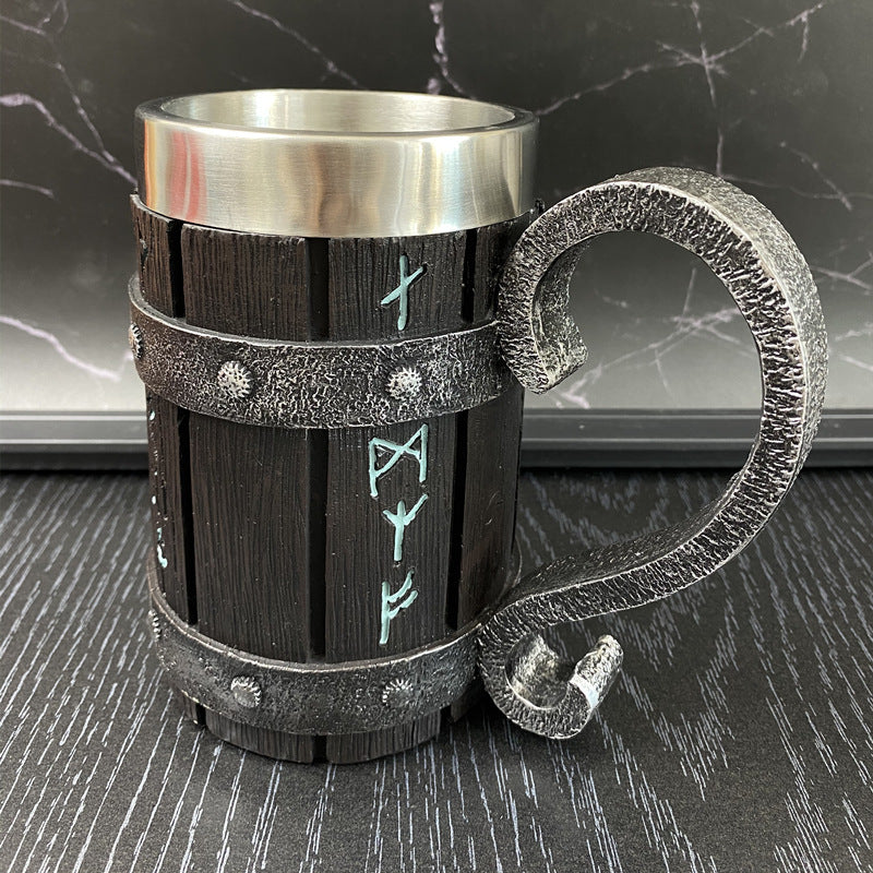 New Resin Stainless Steel Barrel Beer Mug Personalized Bamboo Piece Barrel Shape Mug Large Capacity Bar Mug