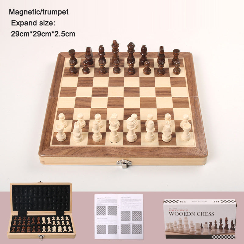 Magnetic Chess Folding Solid Wood Double Queen Set Chessboard Adult Board Game Children's Puzzle Toy
