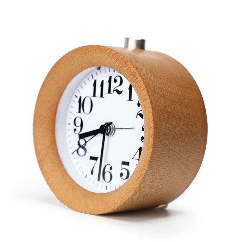 Solid Wood Alarm Clock with Night Light Students Desk Clock Wooden Clock Bedroom Bedside Wake Up Table Clock