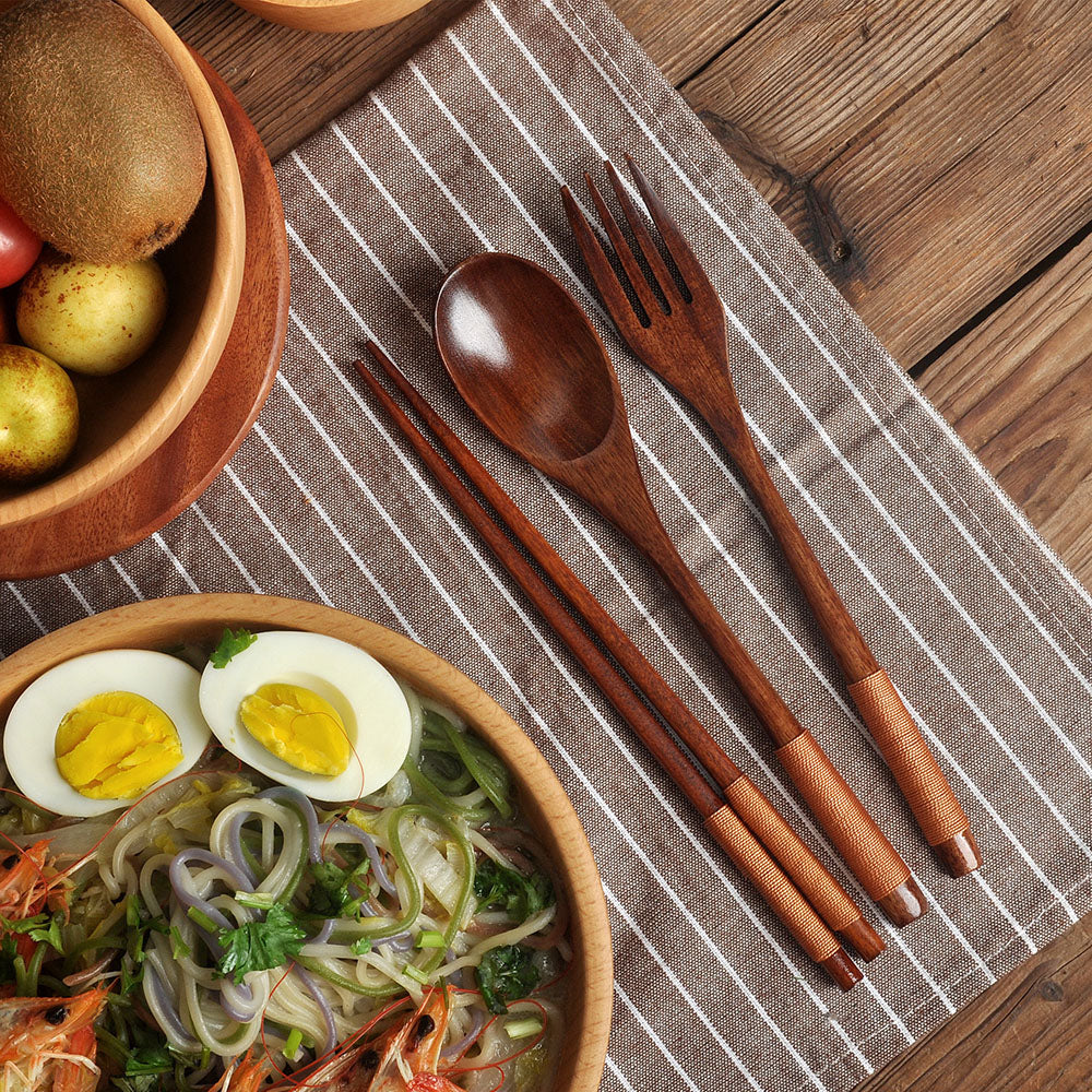 Japanese style spoon chopsticks two piece set long handle solid wood adult students portable spoon chopsticks tableware