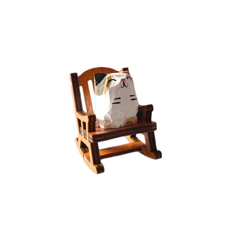Wooden carving ornaments solid wood handmade carving Shiba Inu kitten decoration
