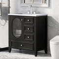 30" Bathroom Vanity with Sink, Bathroom Vanity Cabinet with Three Drawers and Door, Solid Wood and MDF, Black