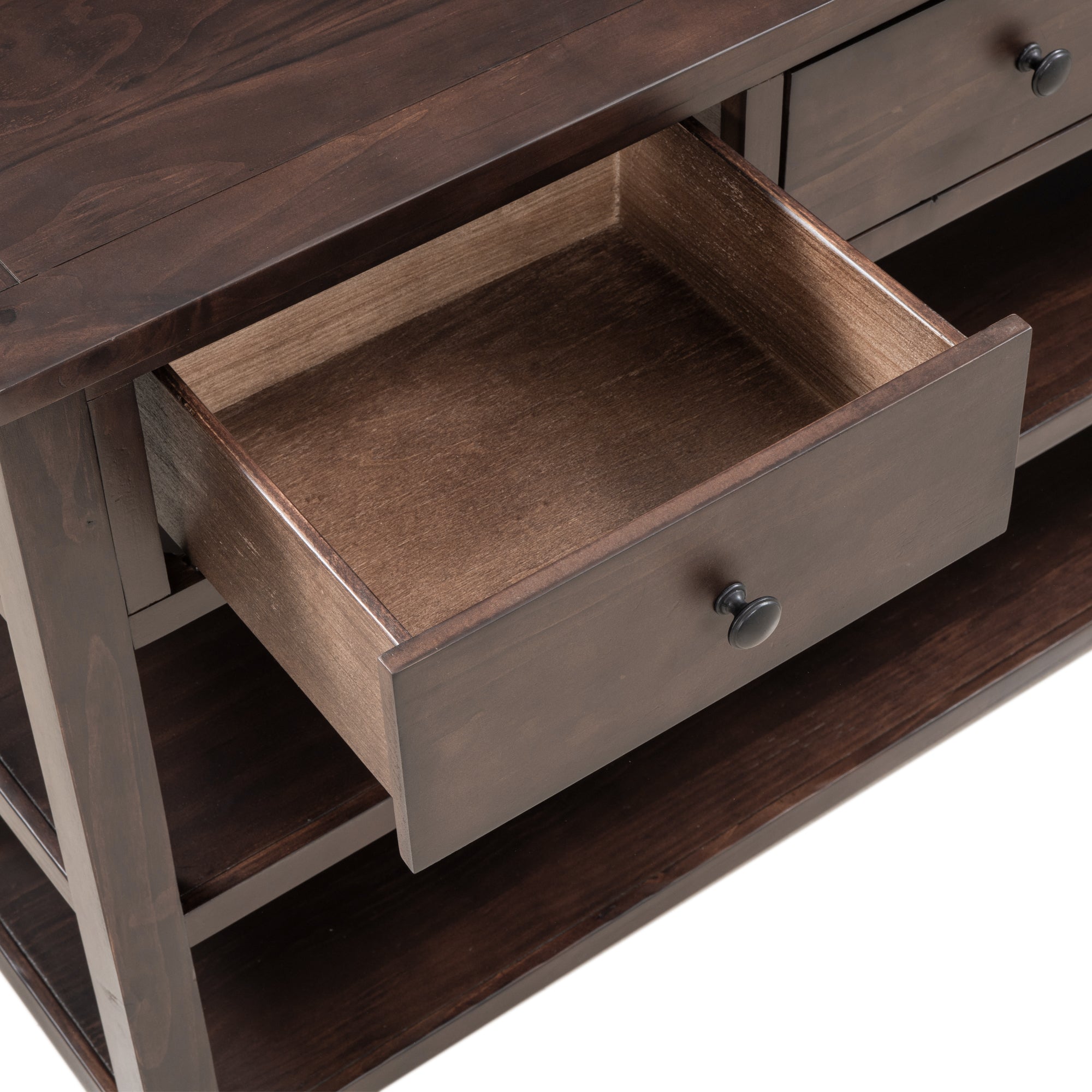 Retro Design Console Table with Two Open Shelves, Pine Solid Wood Frame and Legs for Living Room (Espresso) - Espresso+Solid Wood