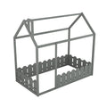 {Slats are not included}Twin Size Wood Bed House Bed Frame with Fence for Kids Teens Girls Boys {Gray} - Gray + Solid Wood
