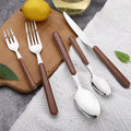 Imitation Wood Handle Steak Stainless Steel Knife Fork Spoon Wood Grain Dessert Spoon Hotel Gold-Plated Tableware Set