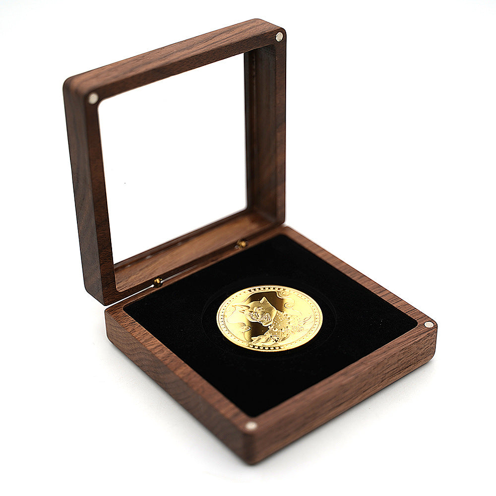 Black walnut solid wood gold and silver coin brooch commemorative coin badge packaging wooden box