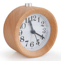 Mini Alarm Clock Wooden Mute Backlit Battery-Powered Round Solid Wood Night Light Alarm Clock - Wood color