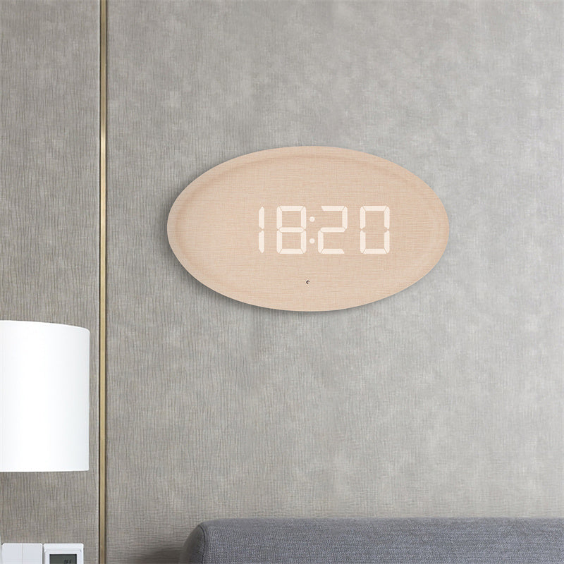 Imitation solid wood grain LED home living room wall clock plug-in decorative clock