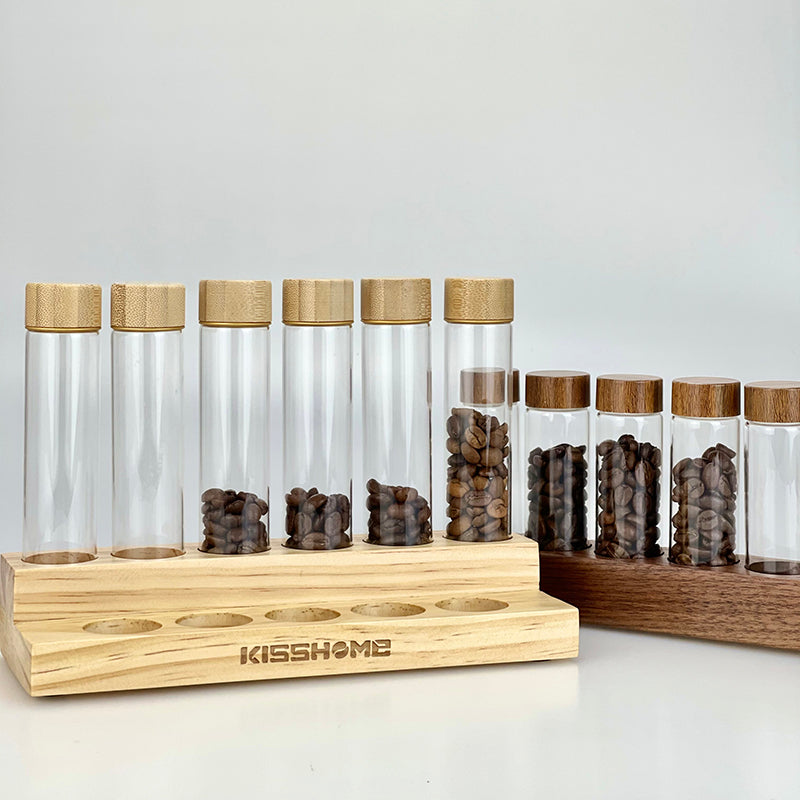 Coffee Bean Display Rack Test Tube Preservation Storage Sealed Tank Storage Tank Solid Wood Household Glass Bottle