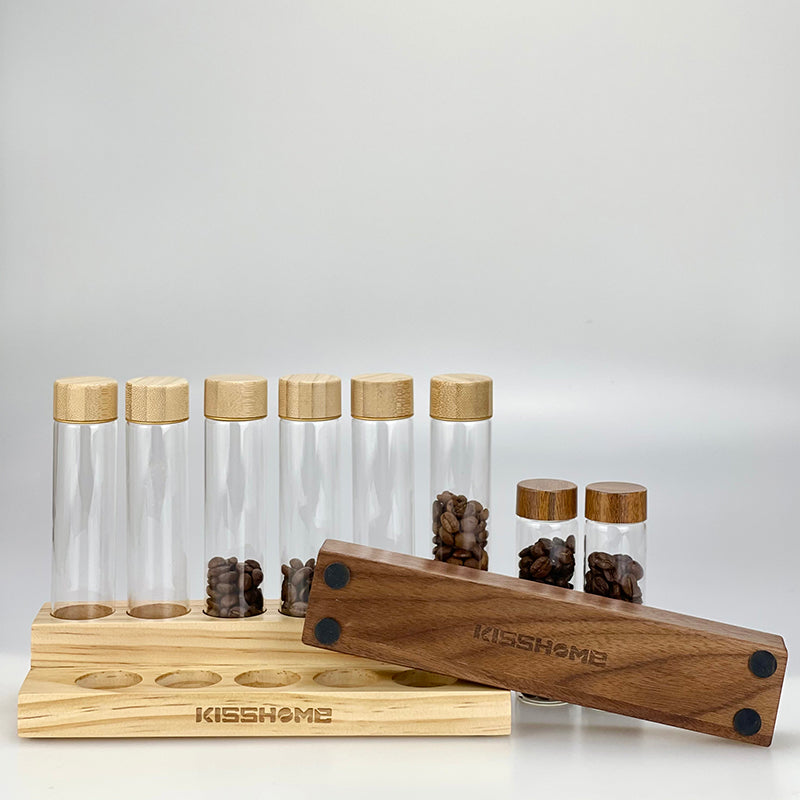 Coffee Bean Display Rack Test Tube Preservation Storage Sealed Tank Storage Tank Solid Wood Household Glass Bottle