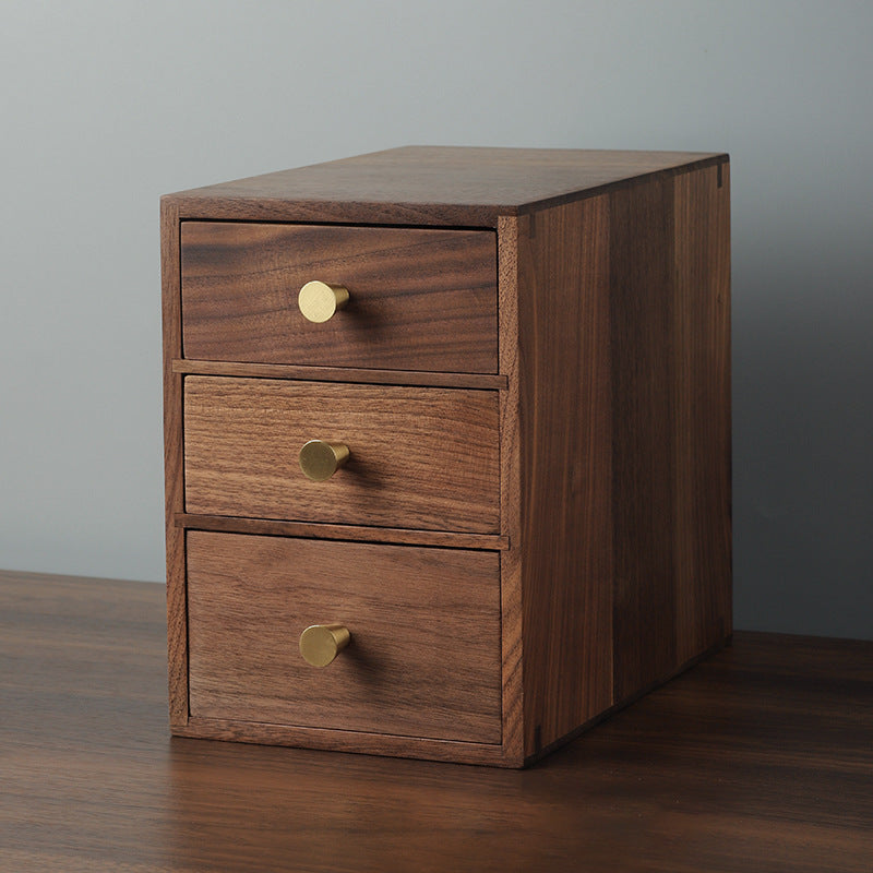 Solid wood drawer desktop storage box black walnut small wooden cabinet