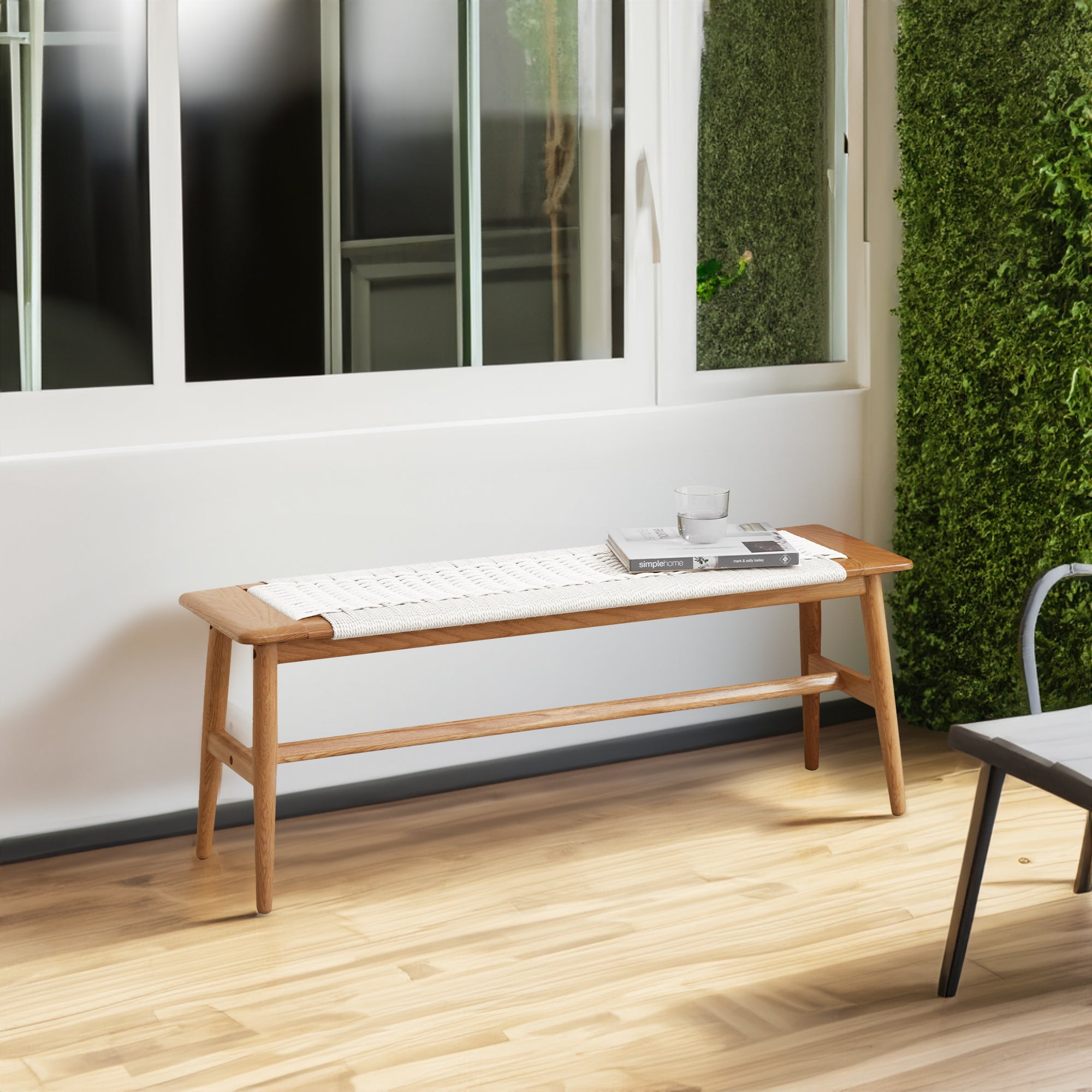 Design Natural Oak Wood Dining Bench Bed Bench for Dining Room, Bedroom, Bathroom (White) - White