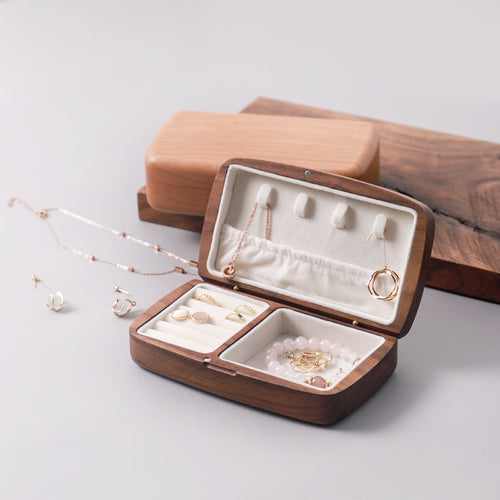 Black Walnut Wood Jewelry Box Storage Box Exquisite High-End Travel Hanging Necklace Earrings Ring Portable Jewelry Box - Striped Jewelry Box