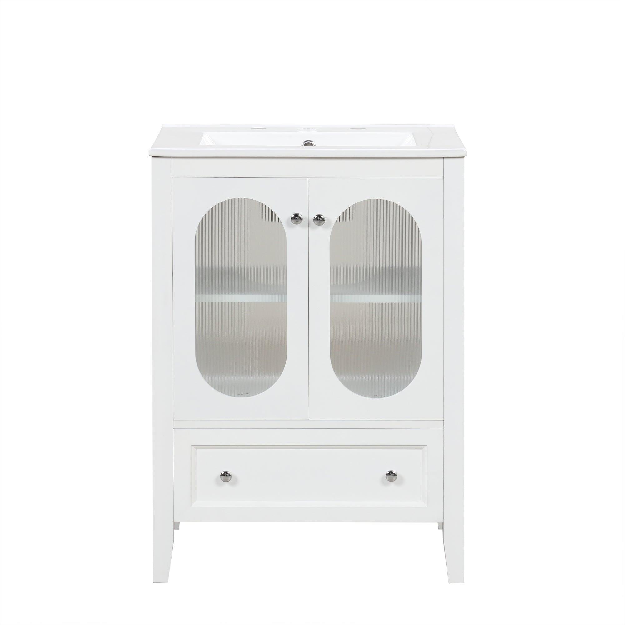 24" Bathroom Vanity with Sink, Bathroom Vanity Cabinet with One Drawer and Doors, Adjustable Shelf, Solid Wood and MDF, White