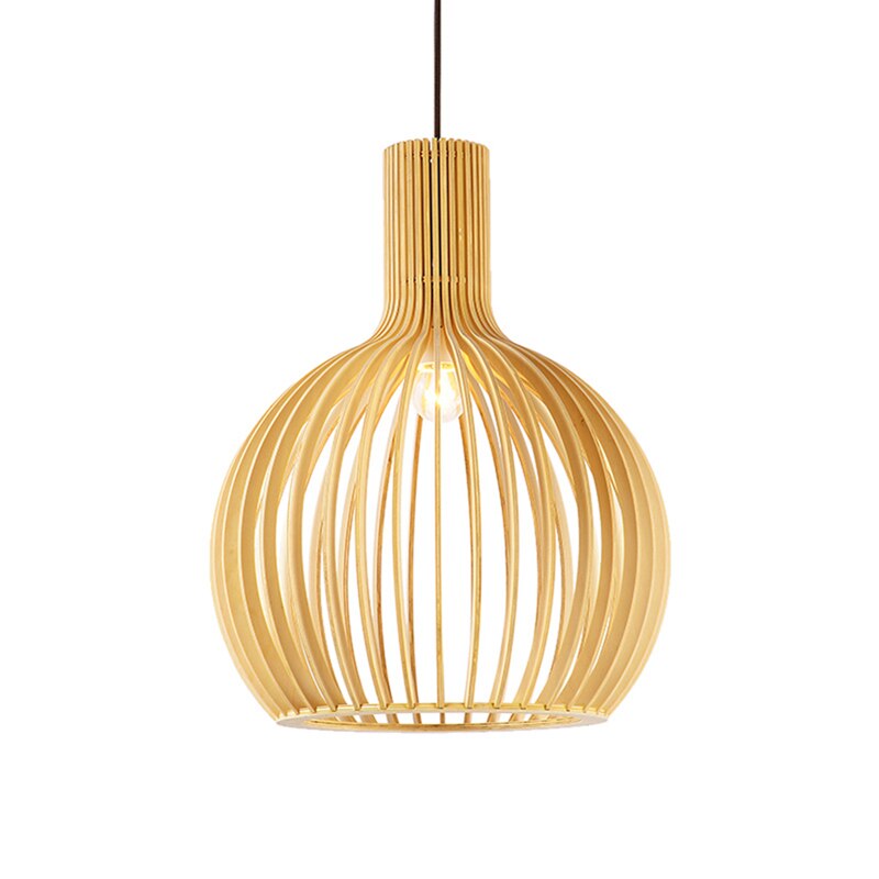 Birdcage Lamp Black Wood Pendant Lights E27 Restaurant Decoration Wood Hanging Lamp for Living Room Bedroom Light Fixtures - Original wood color