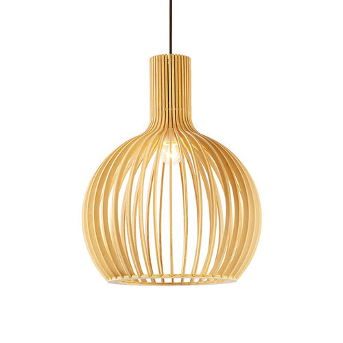 Birdcage Lamp Black Wood Pendant Lights E27 Restaurant Decoration Wood Hanging Lamp for Living Room Bedroom Light Fixtures - Original wood color