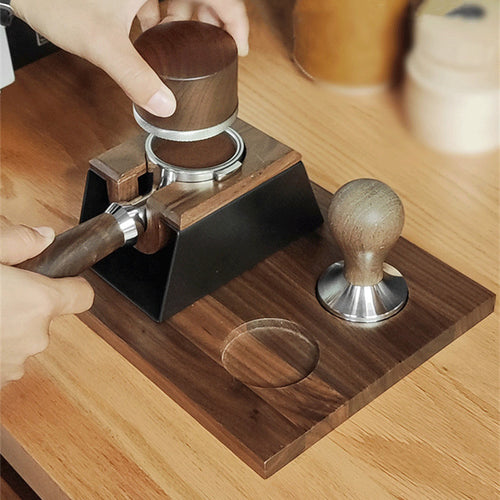 58mm Wood Coffee Distributor and Espresso Tamper Holder Coffee Machine Accessories Protafilter Stand with Non-Slip Base Tools - as shown