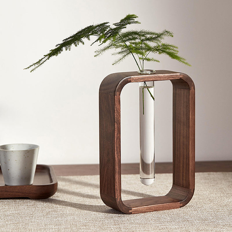 Solid Wood Hydroponics Retro Living Room Decorations Tea Room Dining Table Flower Arrangements Small Flower Decorations and Dry Flower Vases - Walnut Large Vase