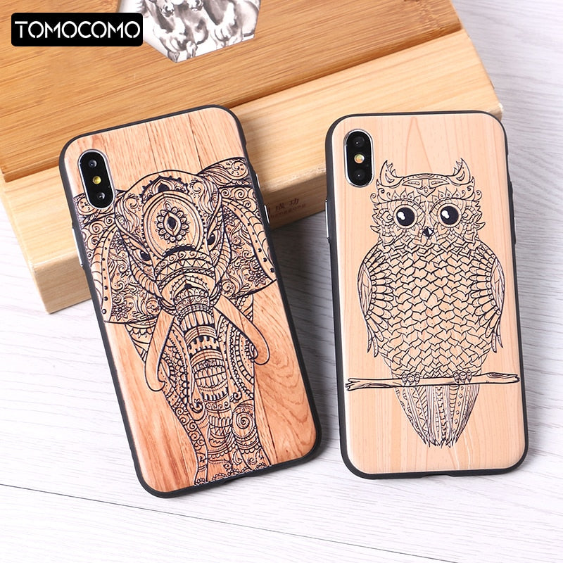 3D Relief Elephone Mermaid Tattoo imitative Wood Phone For iPhone 6 6S 6Plus 7 7Plus 8 8Plus X XS Max Case Cover Capas Fundas