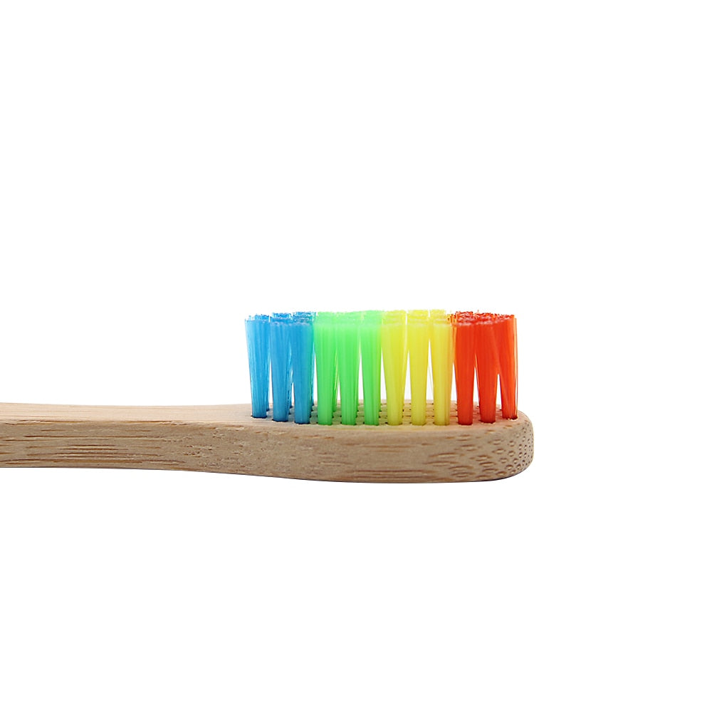Colorful Head Bamboo Toothbrush Wholesale Environment Wooden Rainbow Bamboo Toothbrush Oral Care Soft Bristle