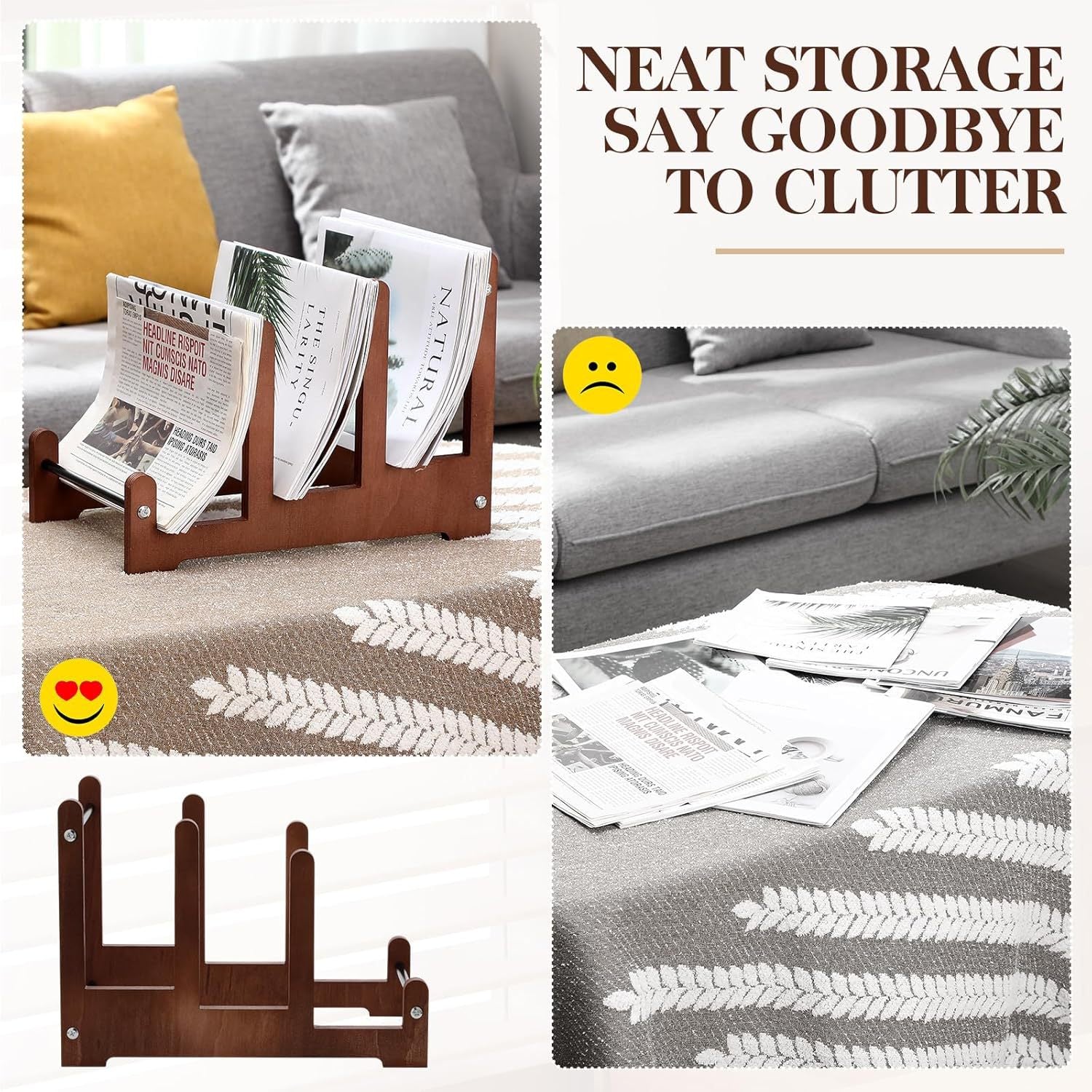 Wooden Record Rack Desktop Vintage Vinyl Album Storage Rack Solid Wood Album Display Rack Magazine and Book Organizer