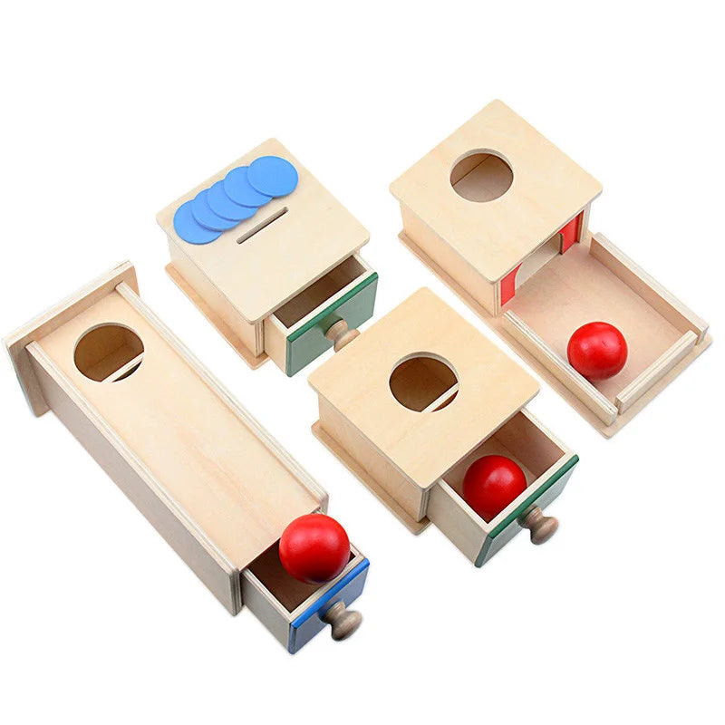 Toddler Wood Montessori Match Permanent Ball Box Round Rectangular Box Coin Box Toys