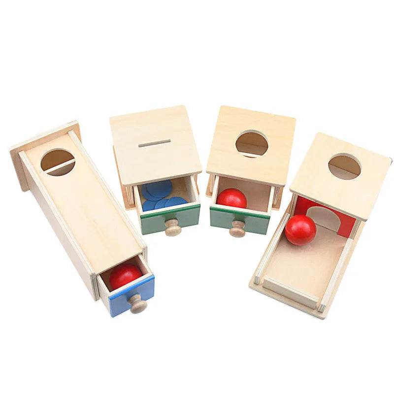 Toddler Wood Montessori Match Permanent Ball Box Round Rectangular Box Coin Box Toys