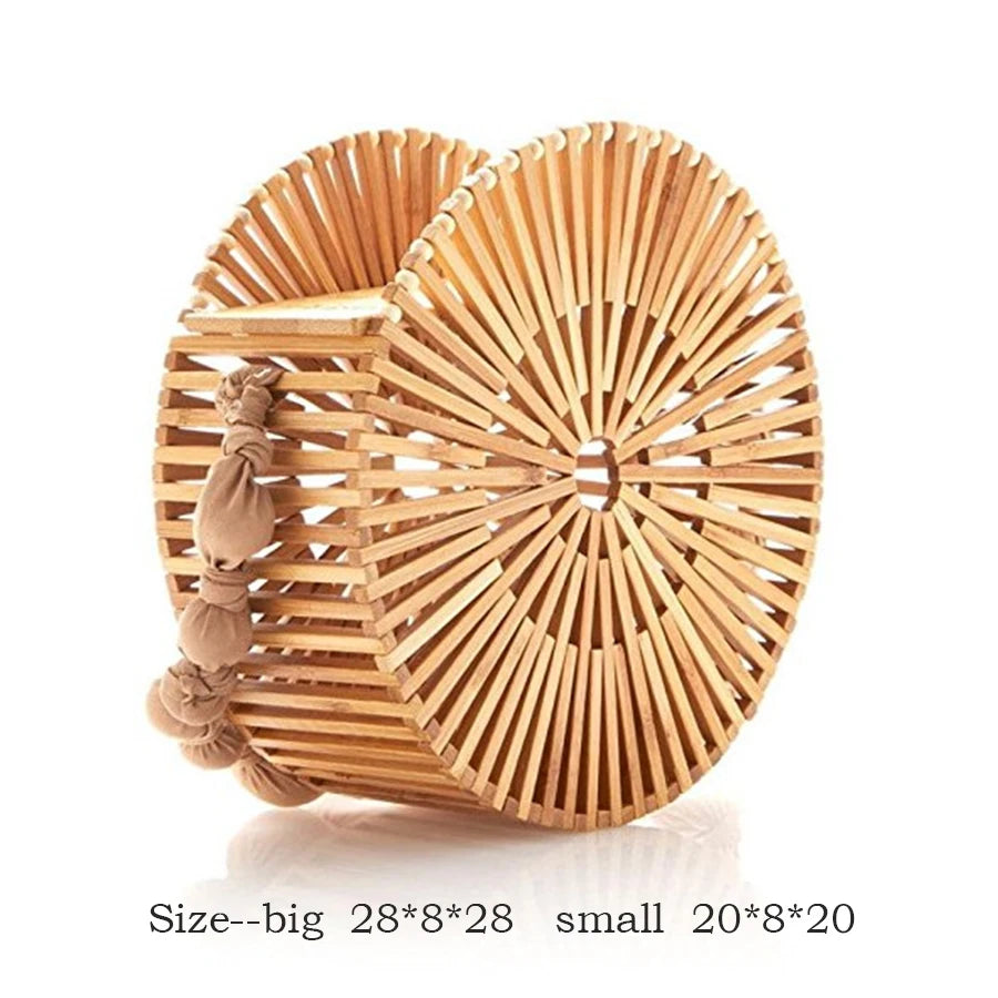 Round Summer Handmade Bamboo Bags Bohemian Straw Bag Hollow Rattan Woven Beach Bag Women Handbag Vintage Bali Lady Tote