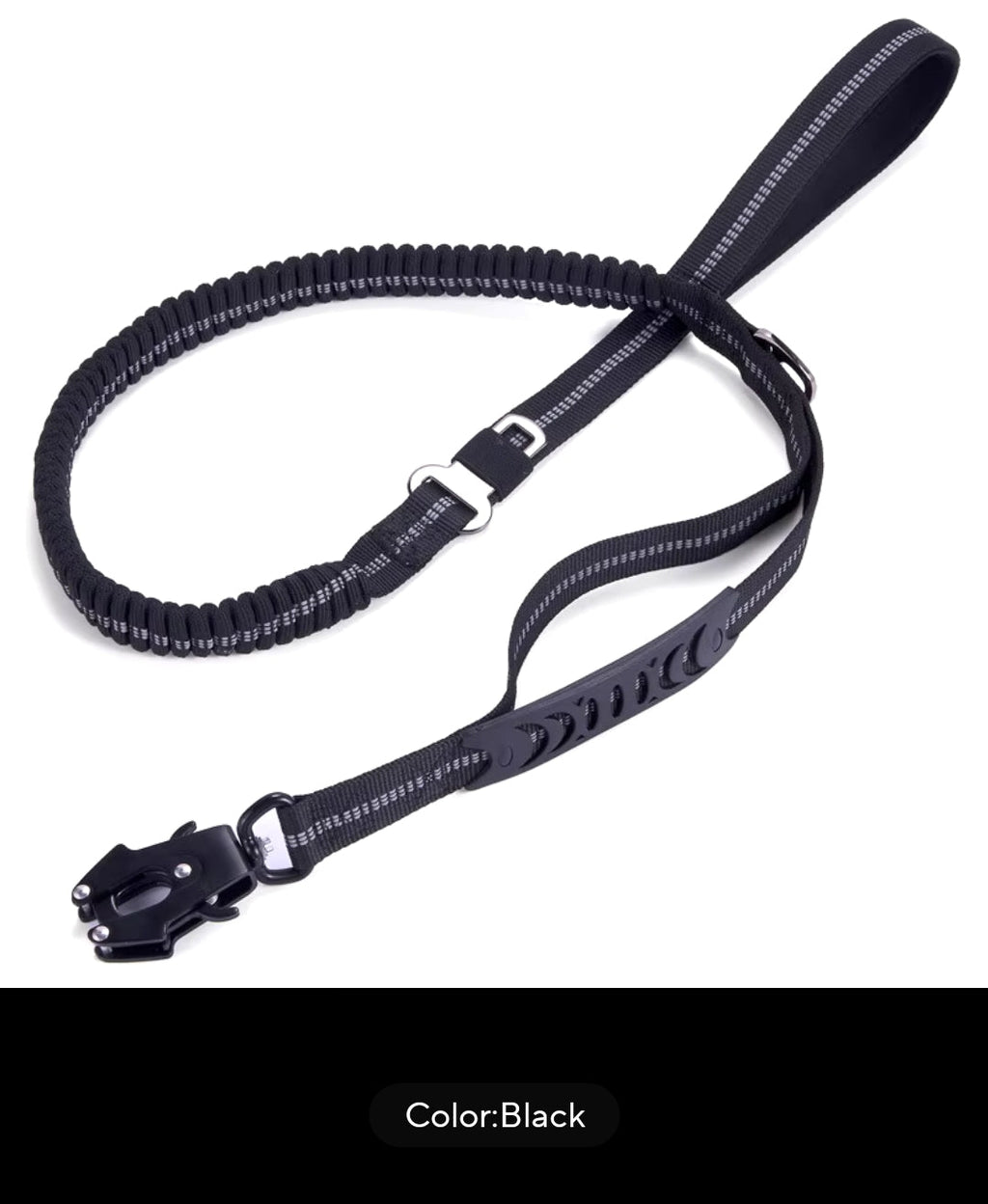 Heavy duty tactical bungee leash shock absorbing reflective, no pull. - Black 5x