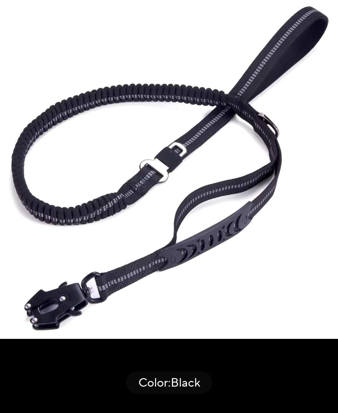 Heavy duty tactical bungee leash shock absorbing reflective, no pull. - Black 5x